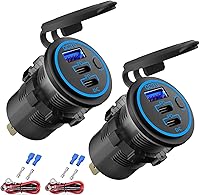 Vista 8 de Toma USB de 12V Cable Cargador USB Multipuerto, Dual PD3.0 USB-C y Carga Rápida 3.0 Puerto de Coche con Interruptor de Encendido, Carga Rápida