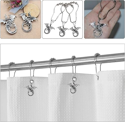 Miniatura 6 de Juego de 12 ganchos decorativos para cortina de ducha de dragón, para el hogar, baño, dragón alado, medieval, fantasía, cuento de hadas, bestia