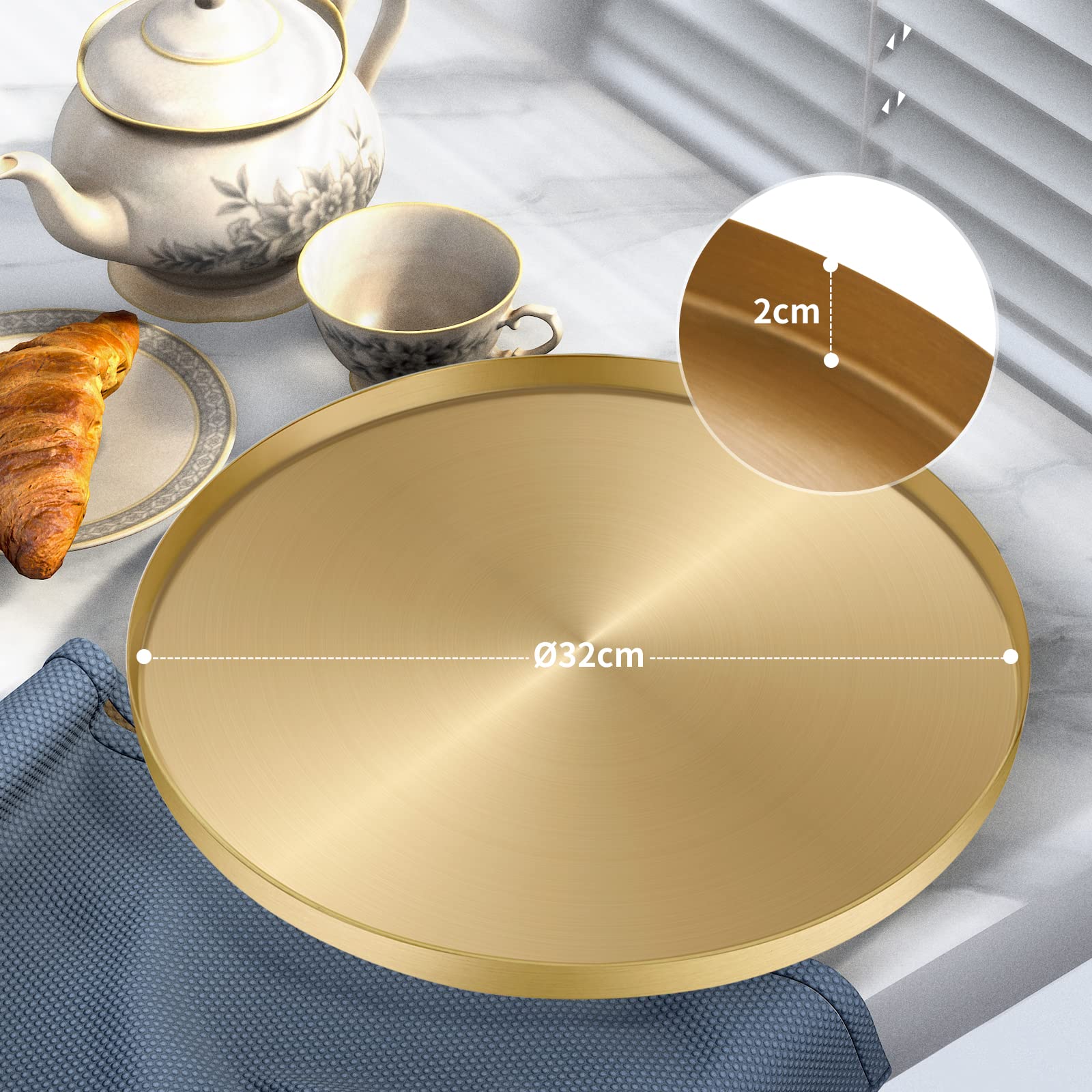 Rundes Tablett Goldfarben – 22 Cm Durchmesser, Edelstahl, Als Schmuck-Organizer, Serviertablett Oder Deko