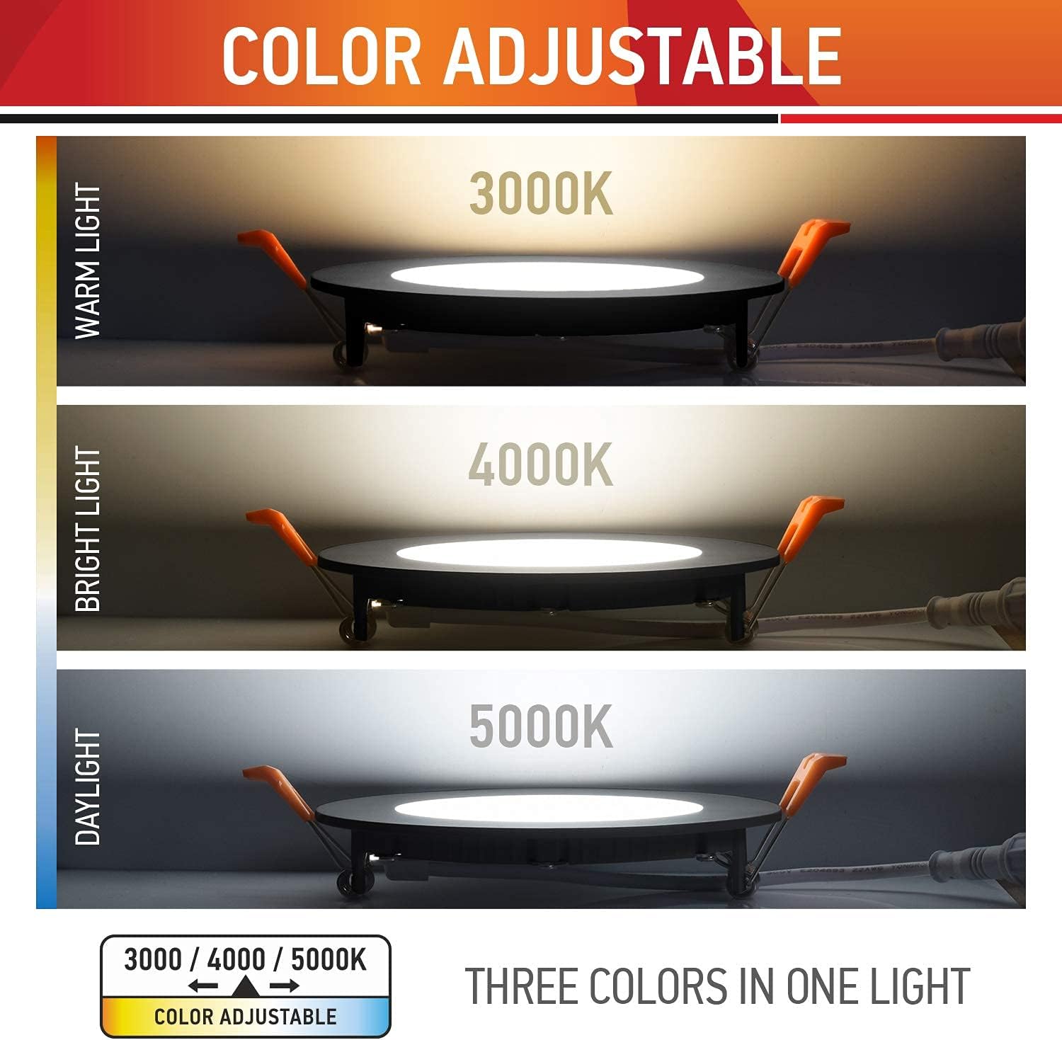 OSTWIN 4 Inch LED Recessed Lighting, 3 CCT 3000K/ 4000K/ 5000K Adjustable, 12W (95W Eq.) 900 Lm, Dimmable, IC Rated, Ultrathin Canless Downlight with J-Box, Black Finish, Energy Star, ETL