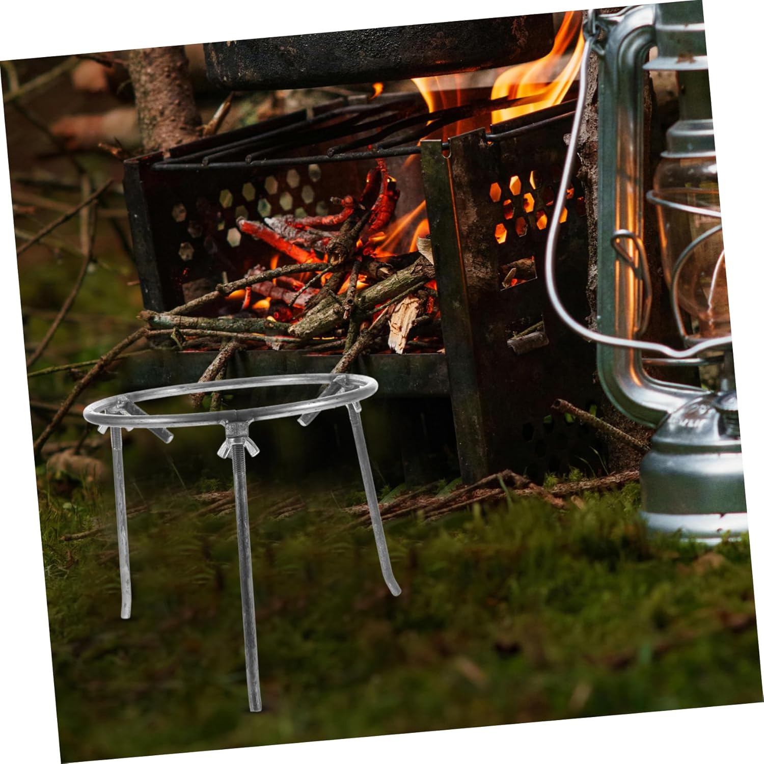 Kisangel Camping Tripod Stand for Open Fire Cooking Portable Carbon Steel Campfire Grill Rack for BBQ Hiking and Outdoor Picnics Easy Setup Detachable Design Heavy-Duty Stability