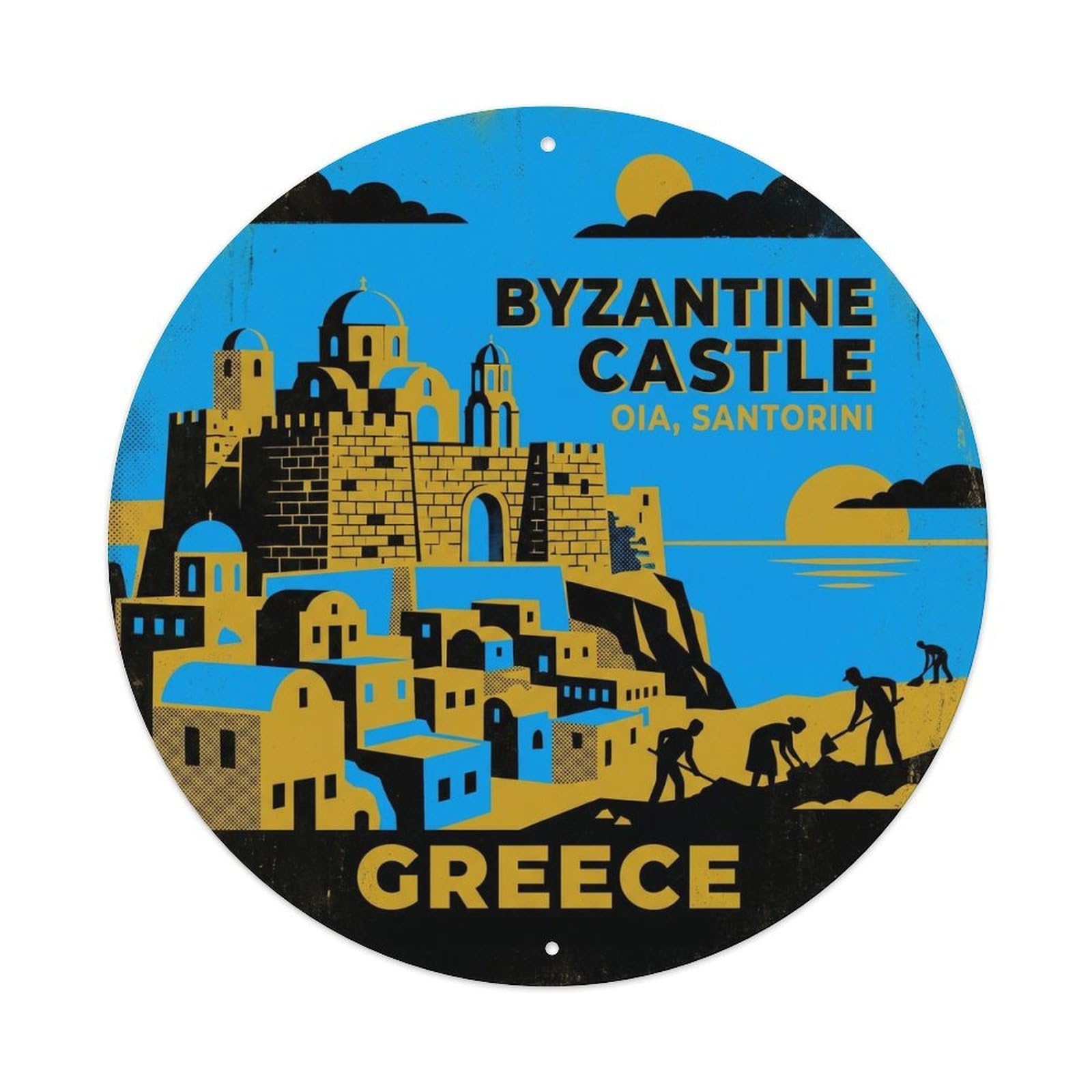 Oia Byzantine Castle Santorini Greece Cyclades Island Metal Tin Sign
