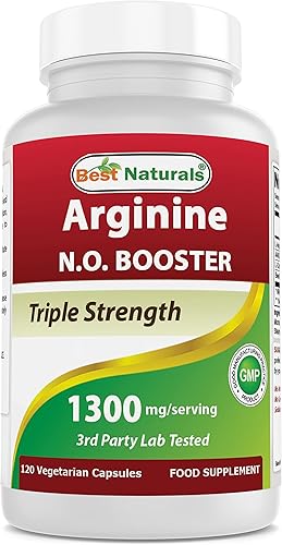 Best Naturals L-Arginina NO Booster Triple Strength 1300 mg Servir 120 cápsulas vegetales - Hecho con L-Arginina, AAKG, L-Citrulina, Remolacha en