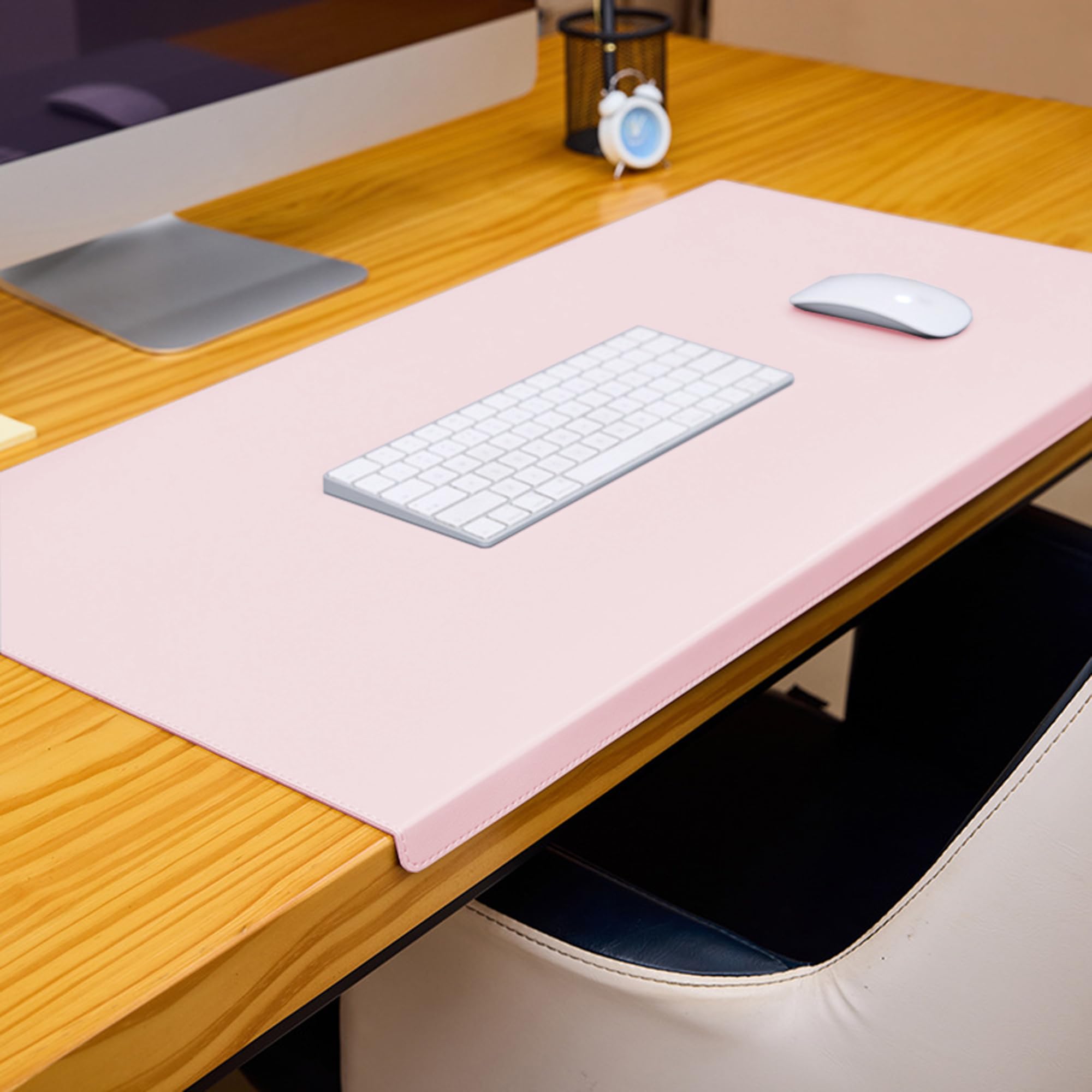 Leather Desk Pad, Non-Slip Large Desk Table Protector, Waterproof Office Desk Mat Laptop Desk Pad, PU Leather Mouse Mat with Edge Protector for Office/Home,60 * 40cm,Pink