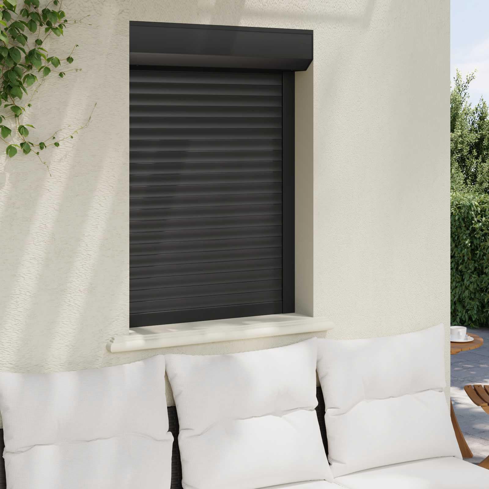Volet roulant anthracite 70 x 100 cm, en aluminium et polyuréthane pour fenêtre, volet roulant manuel avec rails de guidage, brise-vue et régulation de la lumière pour l'extérieur