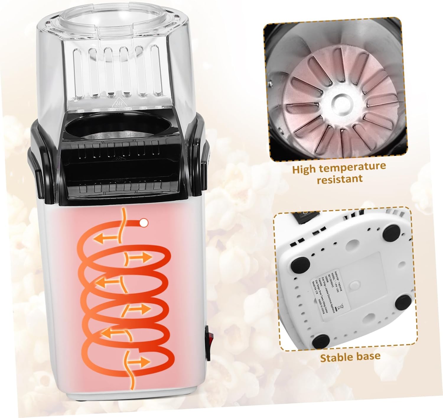 Unomor Domestic Popcorn Maker Air Popper Popcorn Machine Electric Easy Operation Space-saving Design Measuring Cup Lid