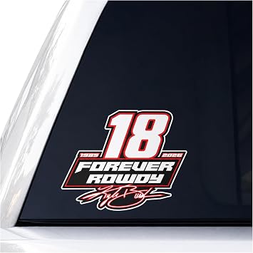 Kyle Busch Forever Rowdy 18 Memorial Decal, Vinyl, 5 Inch Tall, Multicolor, Glossy Finish, Racing Tribute Sticker