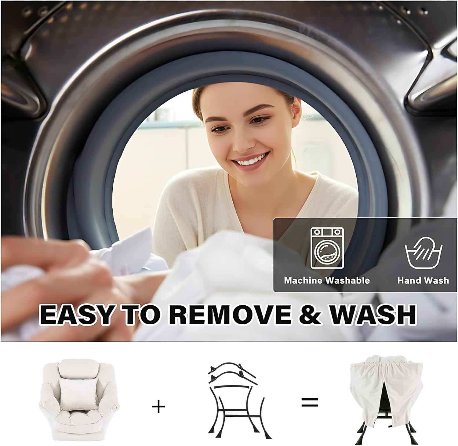 Lazy Chair for Living Room, Large Beige Accent Chair with a Throw Pillow, Leisure Sofa Chair Set, Comfy Reading Chair for Bedroom, Dorm Room, Office