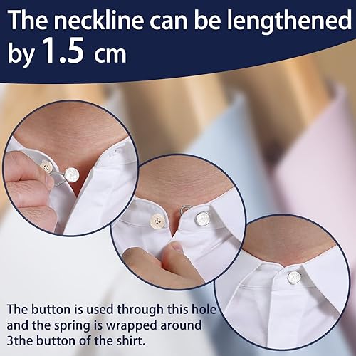 Miniatura 5 de Extensor de cuello y camisa para camisa de vestir, pantalones de traje, abrigo - extensor de botones (mármol blanco)