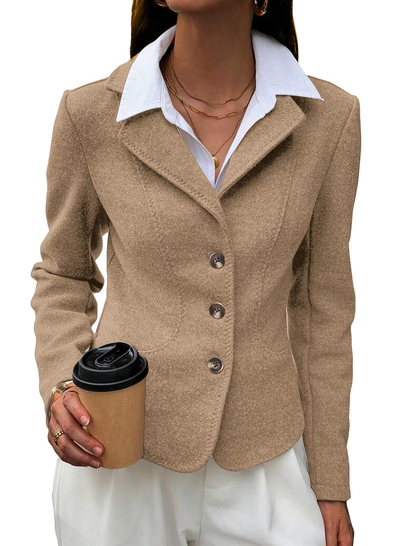 Mina Self 2025 Fall Winter Women Tweed Blazer - Cropped Lapel-Collar Full-Lined Single-Breasted Casual Office Work Jacket