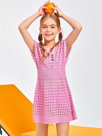 Haloumoning Girls Crochet Swim Beach Cover Up Button Swimsuit Cover ups