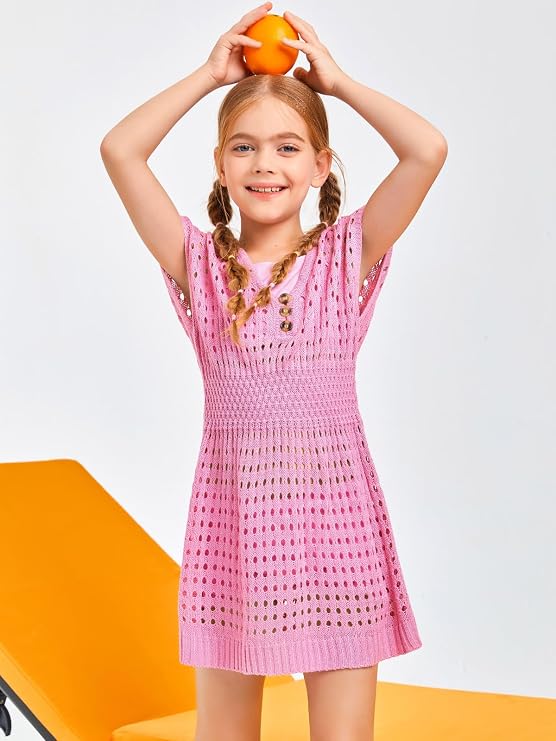 Haloumoning Girls Crochet Swim Beach Cover Up Button Swimsuit Cover ups