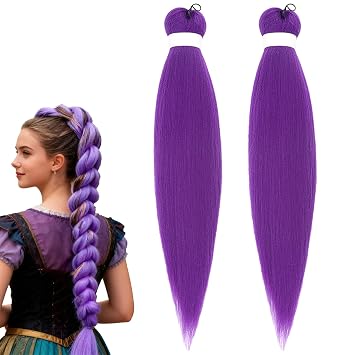 Purple Braiding Hair Extensions, 26 Inch Braiding Hair Pre Stretched for Braids Purple Hair Extensions for Stage Party Halloween Costume Cosplay 2