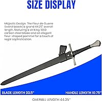 Vista 3 de BTX Espada – Longitud total de 44.25 pulgadas, hoja de acero al carbono 1060, elegante pomo en forma de flor – Guardia de acero inoxidable, mango