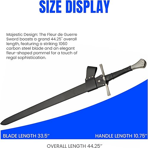 Miniatura 3 de BTX Espada  Longitud total de 44.25 pulgadas, hoja de acero al carbono 1060, elegante pomo en forma de flor  Guardia de acero inoxidable, mango TPR