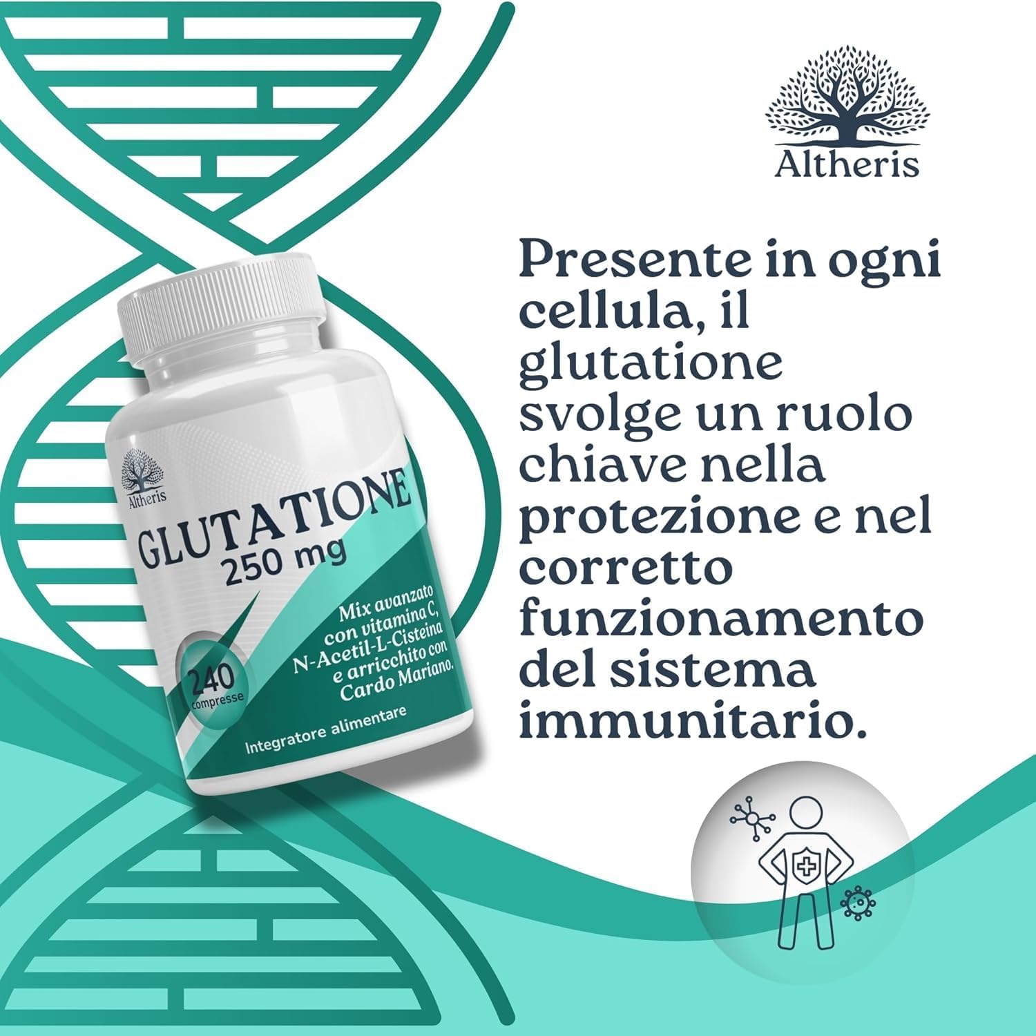 Glutatione Forte 240 Compresse 250mg con Nac N-Acetil-Cisteina, Vitamina C e Cardo Mariano - Potente Antiossidante Integratore Detox Anti-Age