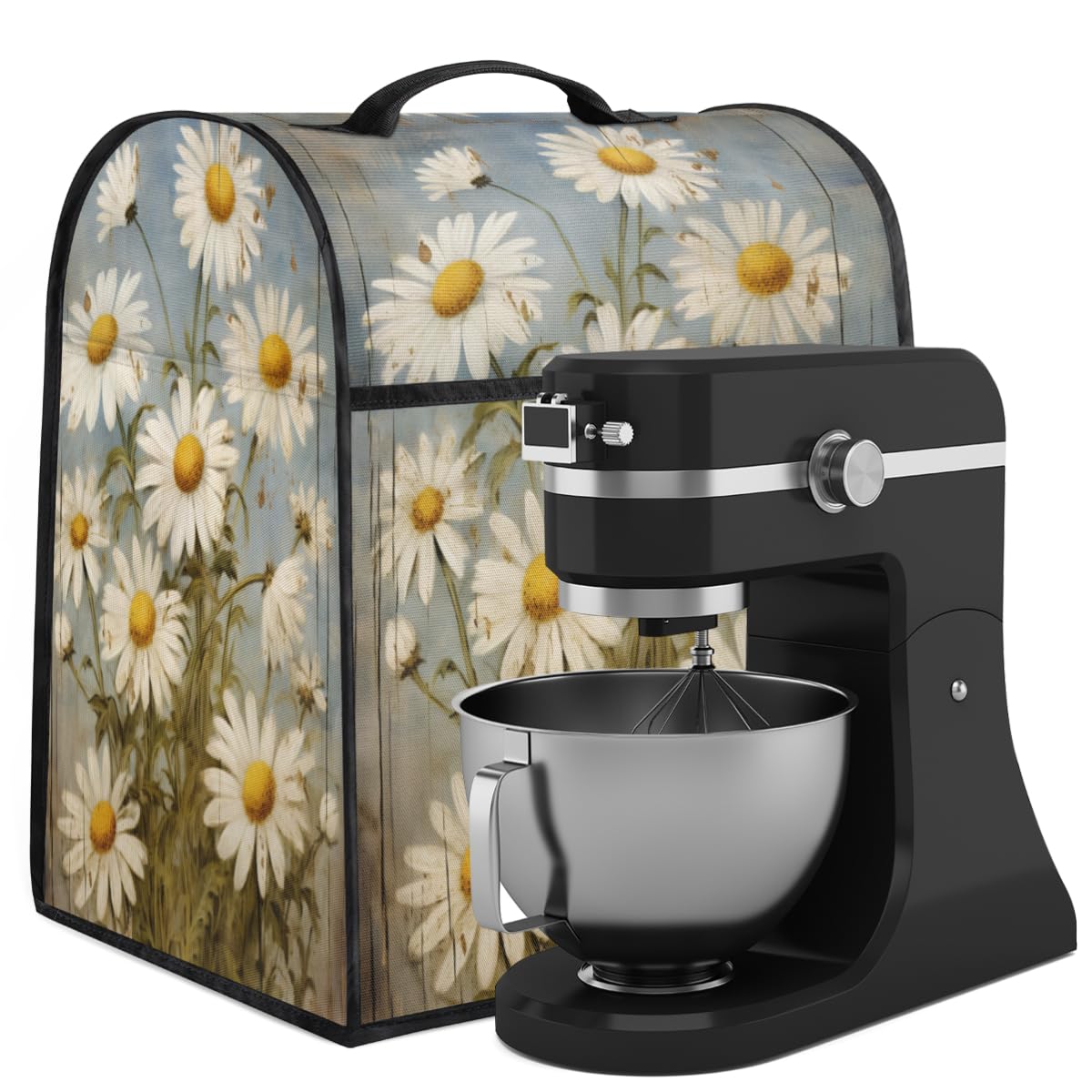 Coffee Maker Cover Daisy Wood Retro Kitchen Appliance Covers Small Appliance Covers Blender Cover Juicer Cover Dust Covers for Kitchen Appliances with Top Handle and Pockets,Washable,C985