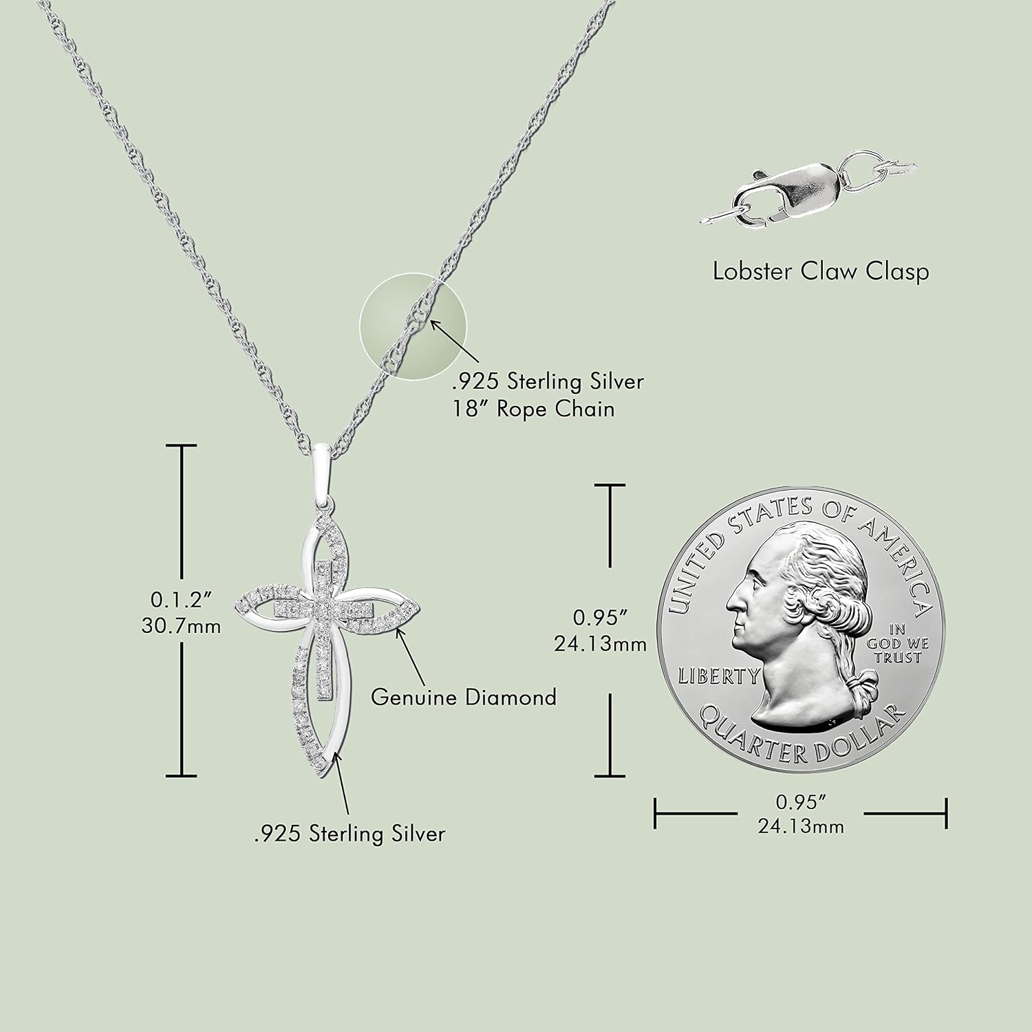 Boston Bay Diamonds Sterling Silver Diamond Cross Religious Pendant Necklace with 18" Chain