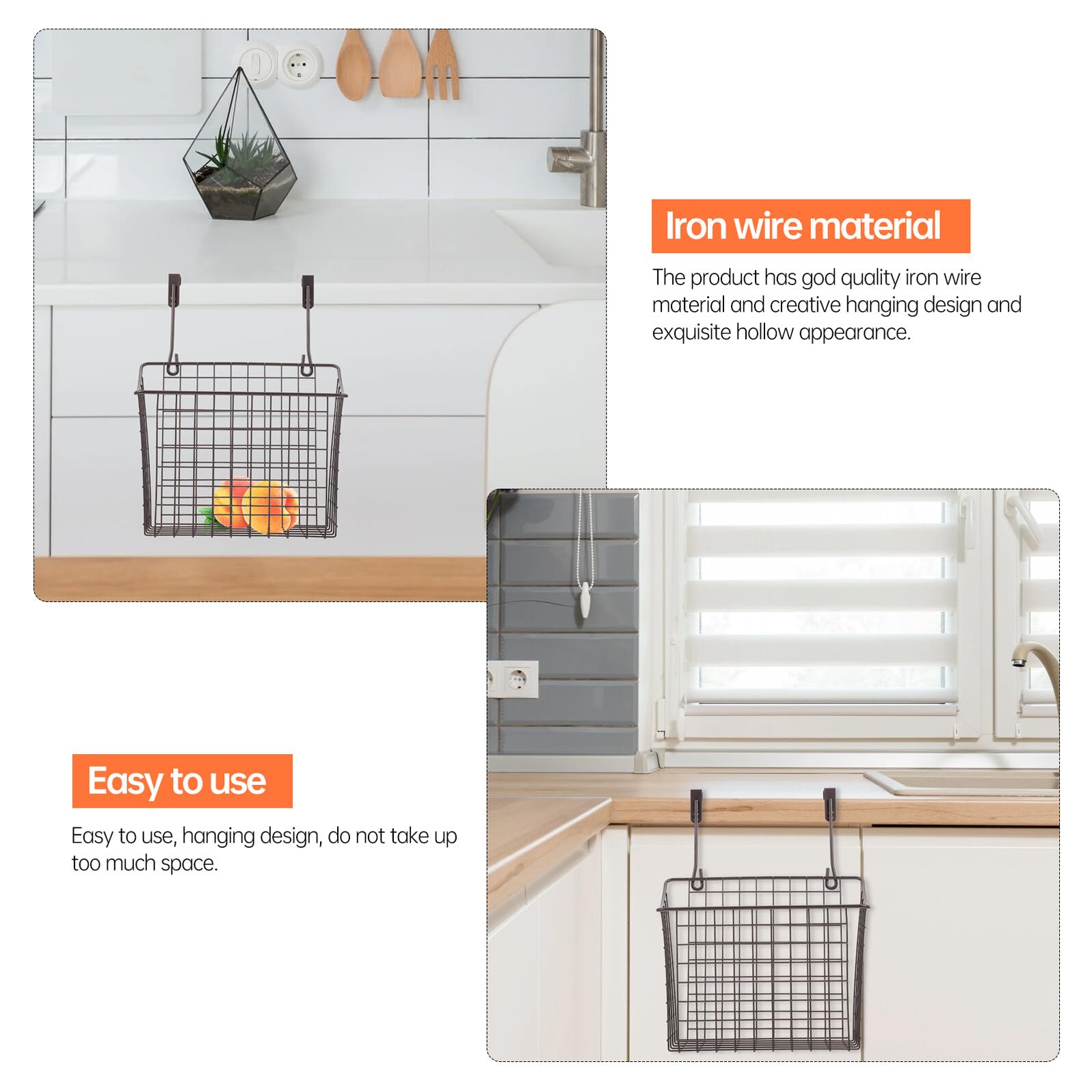 Toyvian Cesta de Alambre para Colgar Puerta de Armario Organizador de Cocina Negro Estante Ahorra Espacio para Frutas Especias y Utensilios Multiusos para Baño y Hogar