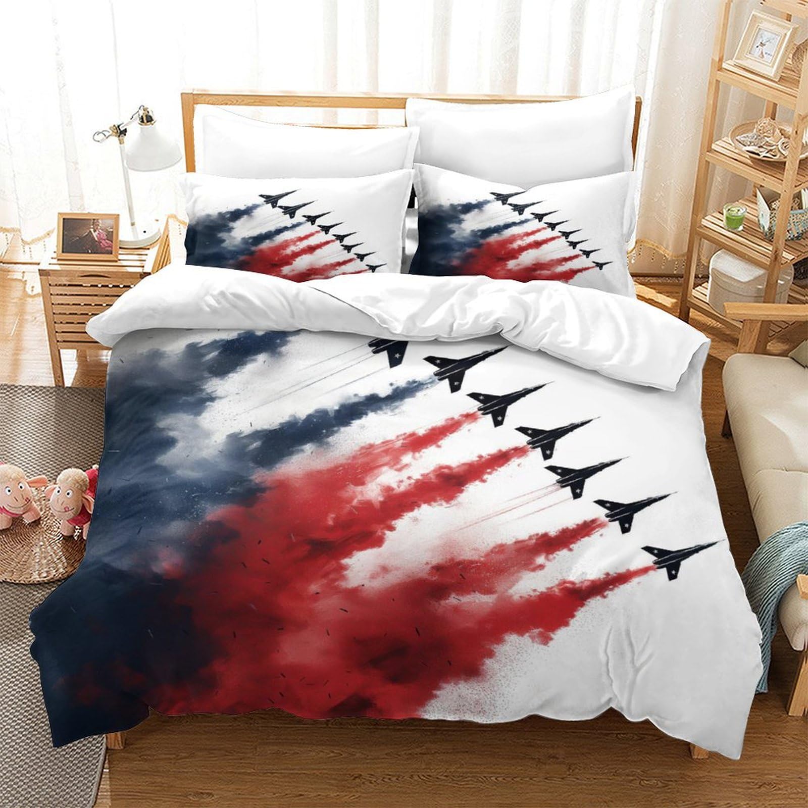 P1s9u7w5y Aircraft-1-1 Aviation Inspired 3D Printing Duvet Cover Set 3Pcs Microfiber Airplane Pattern Bedding Set Double（200X200cm）