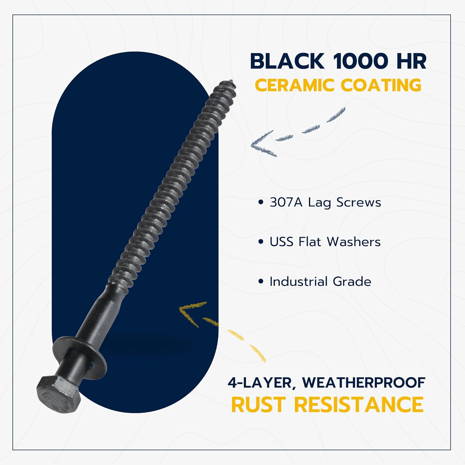 3/8 x 6 (50 Pack) Lag Screw Kit, 50 Screws and 50 Washers, Ceramic Black Ruspert Coating for Exterior Use, Meets ASTM A307 and ASME B18.2.1, Industrial/Commerical Grade by Makers Bolt