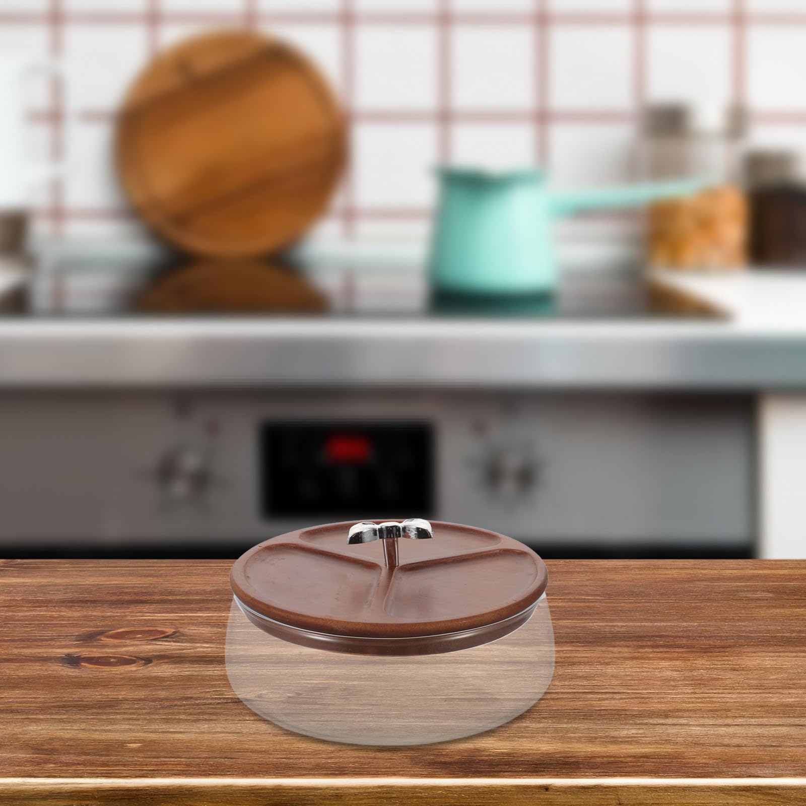 Cuenco de Vidrio para Aperitivos de 1200ml con Tapa de Madera | Cereales y Snacks, Uso en Cocina y Encimera, Diseño Decorativo, Elegante y Moderno