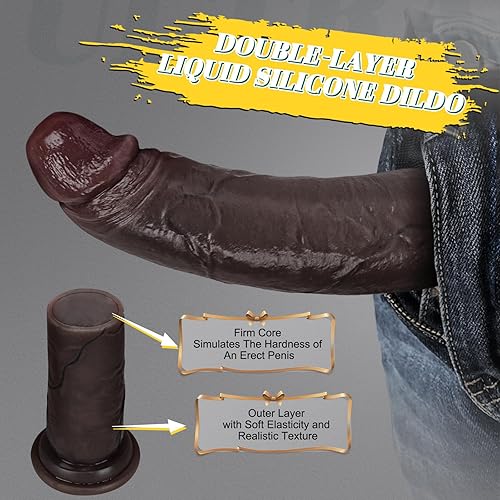 Miniatura 10 de Consoladores de prepucio movibles realistas, 1.9 pulgadas de diámetro, doble silicona para juego vaginal o anal, pene de 7.8 pulgadas con ventosa