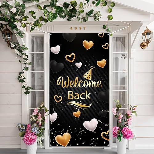INNORU Cartel de bienvenida para puerta, decoración de cubierta de puerta de fiesta de regreso a casa, fiesta de jubilación, fondo de fondo para