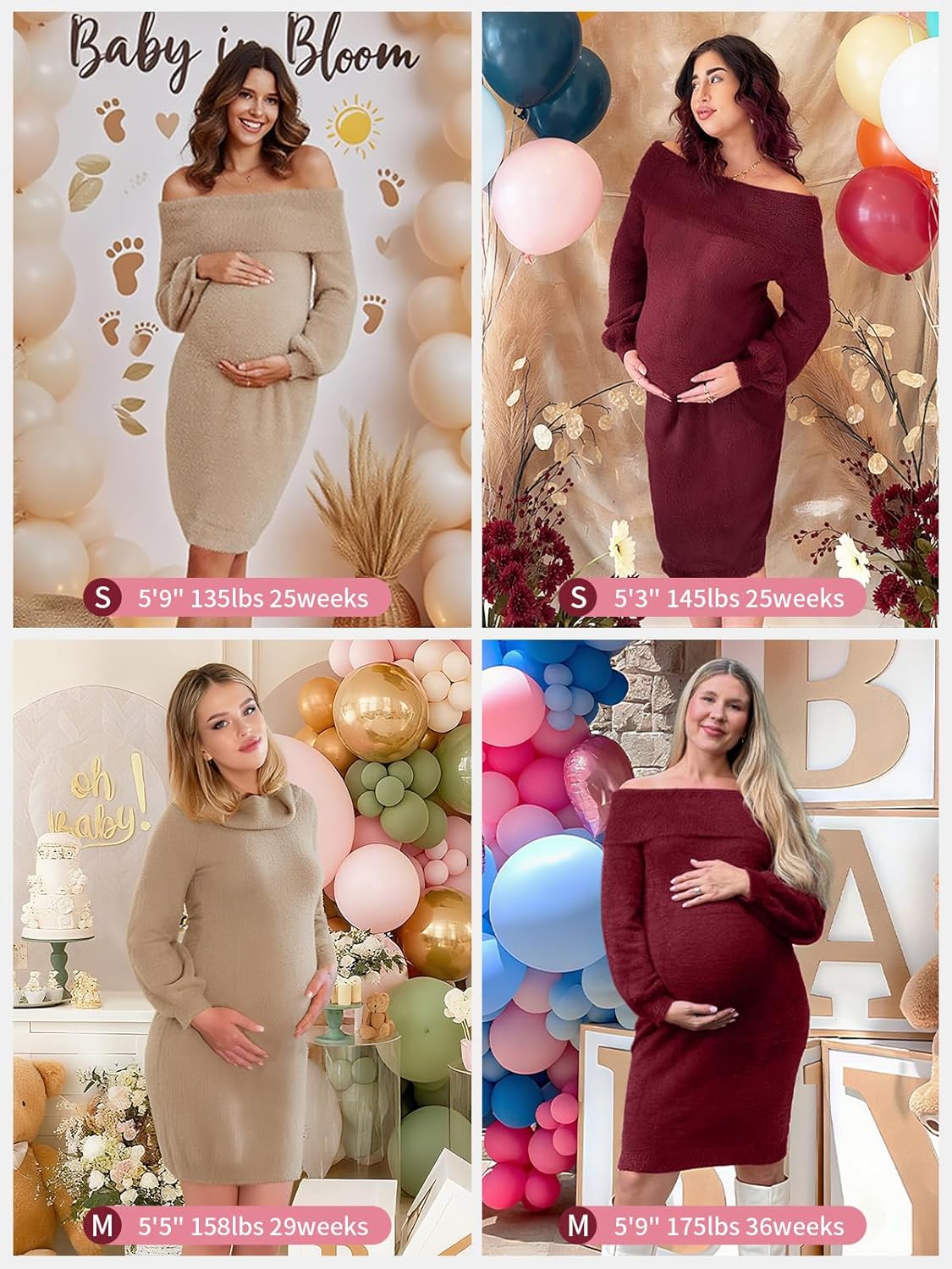 V FOR CITY Maternity Sweater Dress for Baby Shower Off The Shoulder 2025 Winter Fuzzy Puff Sleeve Bodycon Party Dresses - Image 2