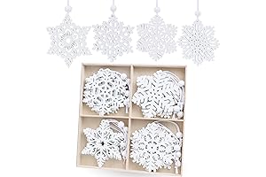 16 Pieces White Snowflakes Ornaments 3inch Wooden Snowflake Christmas Ornaments