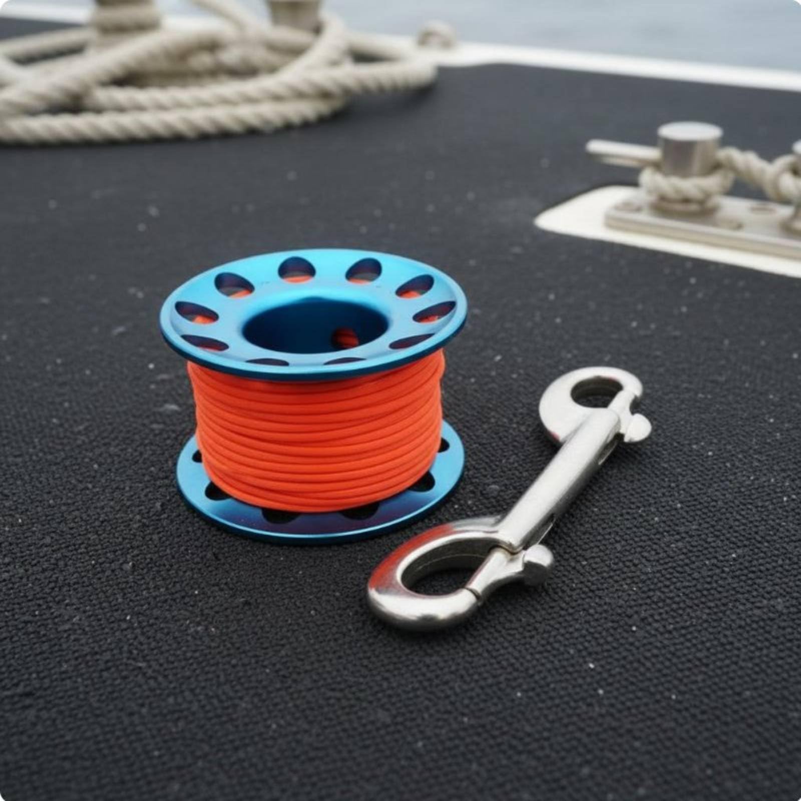MERIGLARE Diving Reel de Plongée Spool Dérouleur avec Ligne Plate Nylon Anti Enchevêtrement en Alliage d'Aluminium 6061 et Mousqueton Inox Adapté à Plongée Souterraine Épave, Gris Fer, 30M