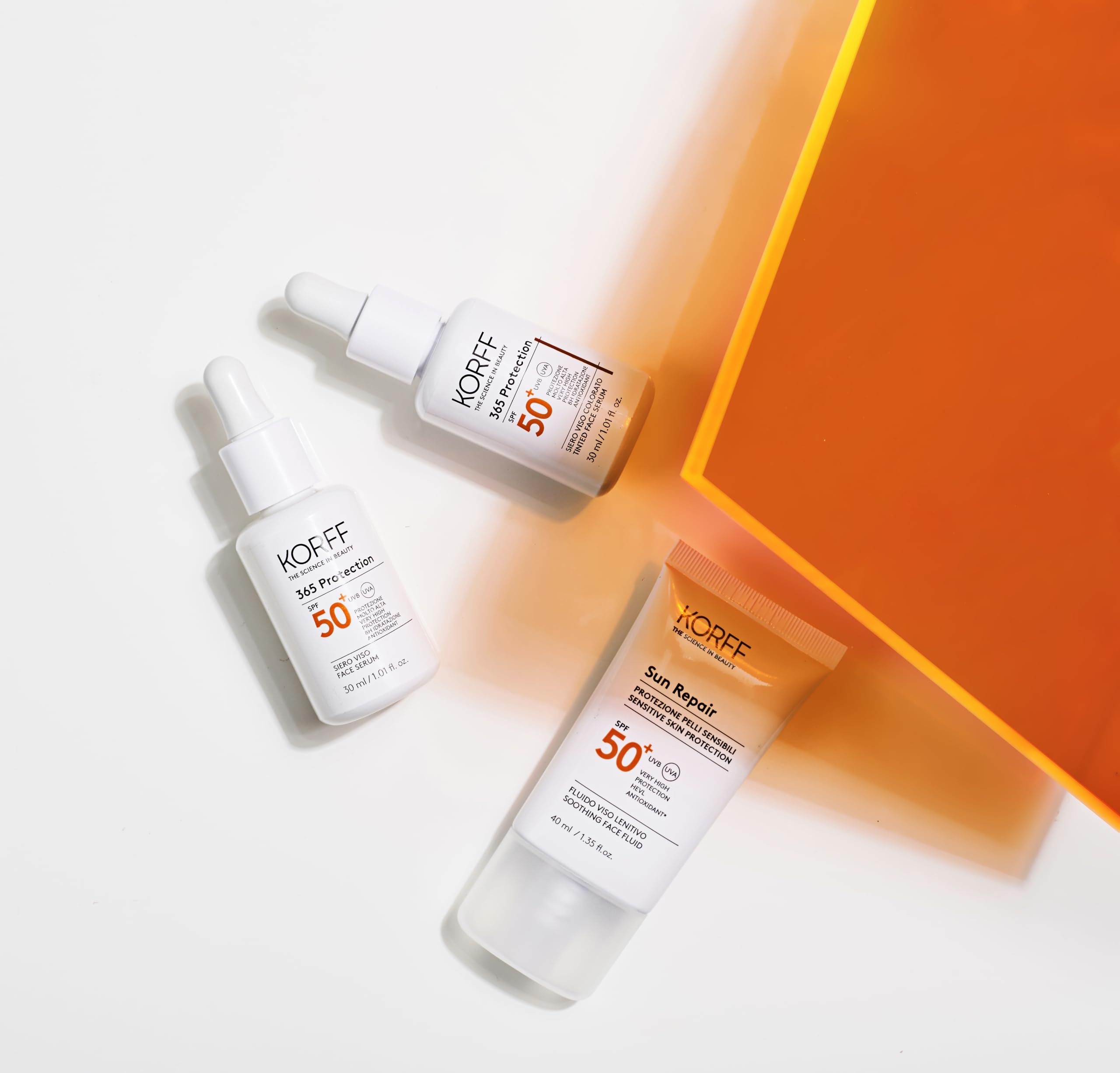 Korff 365 Protection Serum do twarzy SPF 50+, bardzo wysoka ochrona przed słońcem, nawilżanie 8h, płynna tekstura, odpowiednia dla wszystkich rodzajów skóry, opakowanie 30 ml