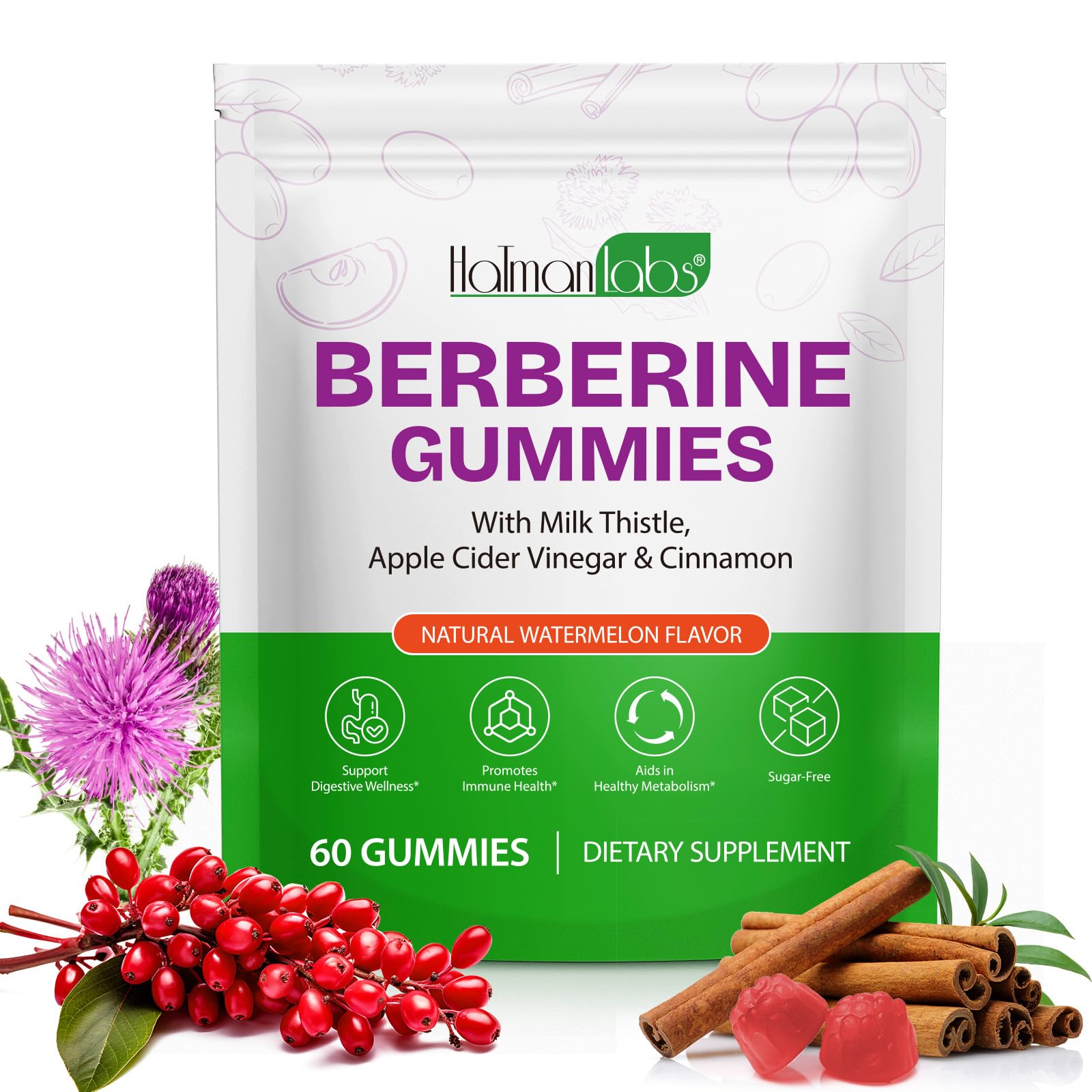 Berberine Gummies Supplement Sugar-Free Berberine Ceylon Cinnamon Supplement for Adults Supports Overall Health and Immune System Promotion of