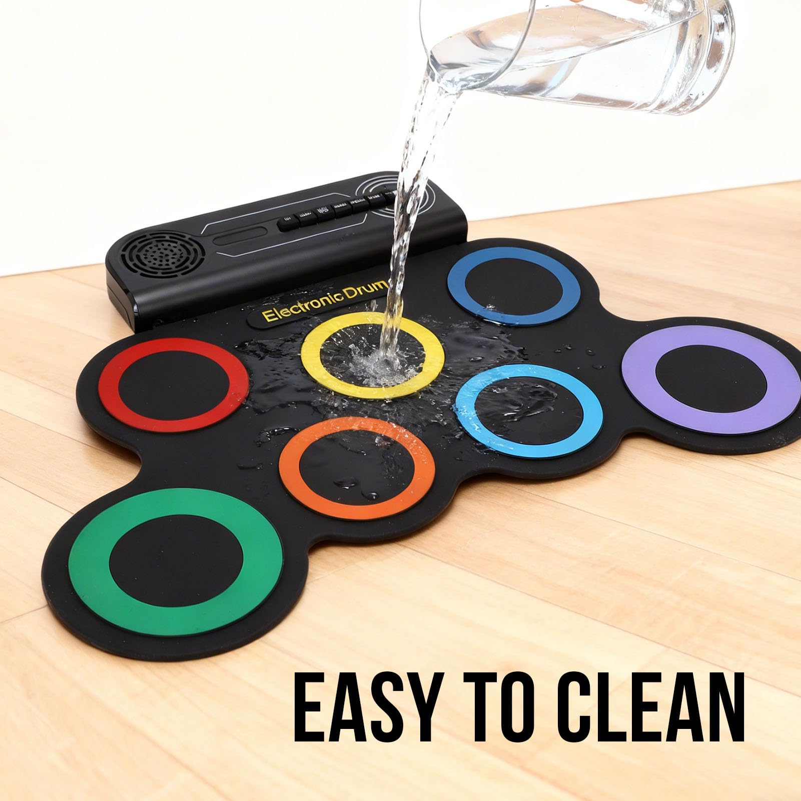 Jeffergarden Handrollendes Elektronisches Schlagzeug-Set für Kinder, Color Circle, 7 Pads mit Integriertem Lautsprecher, Tragbares Wiederaufladbares Schlagzeug-Set
