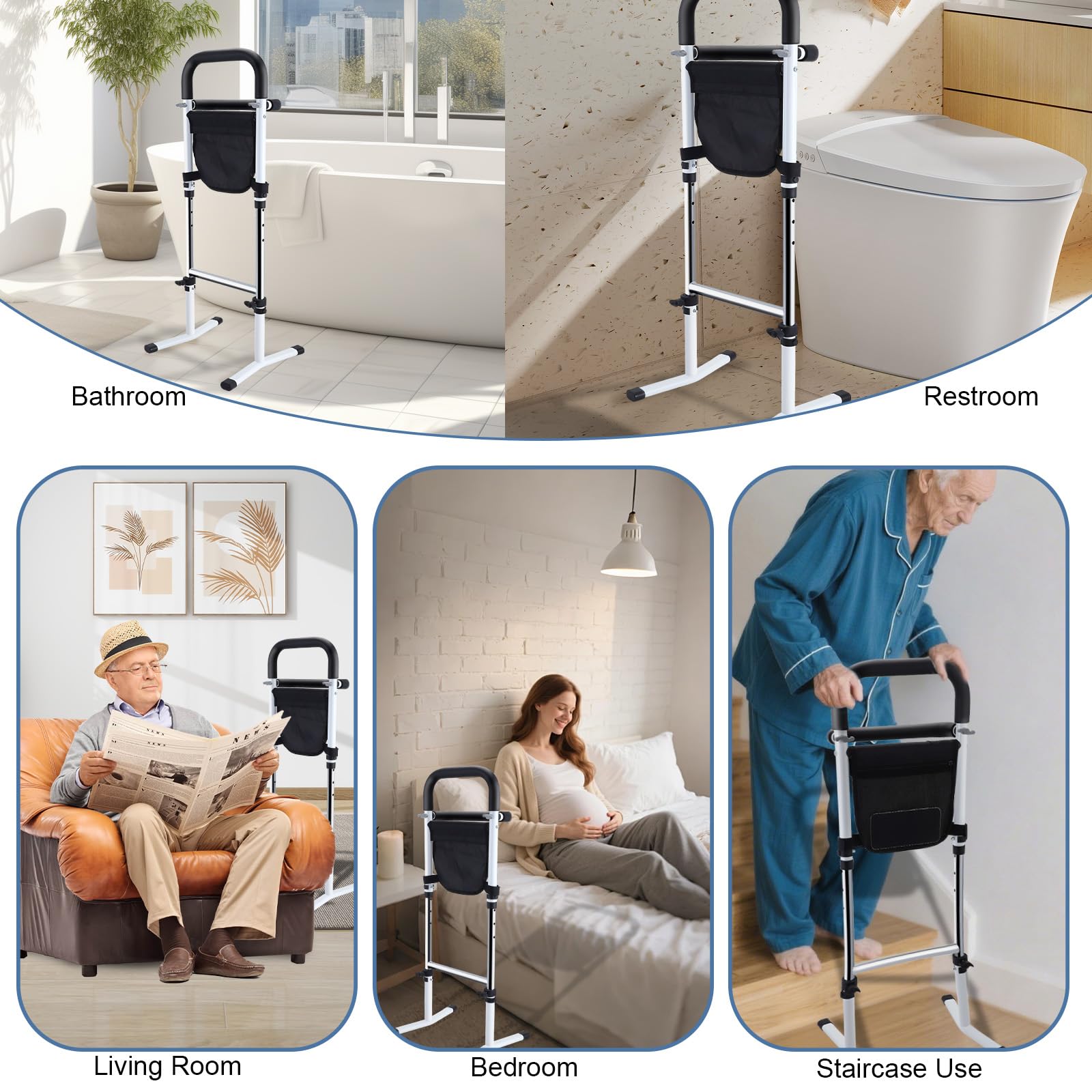 Aide pour Se Lever du Lit, Barrière de Lit Adulte avec Potence Réglable, Support de Redressement pour Personnes Âgées, Utilisation à Domicile ou Maisons de Retraite, Capacité 136 kg