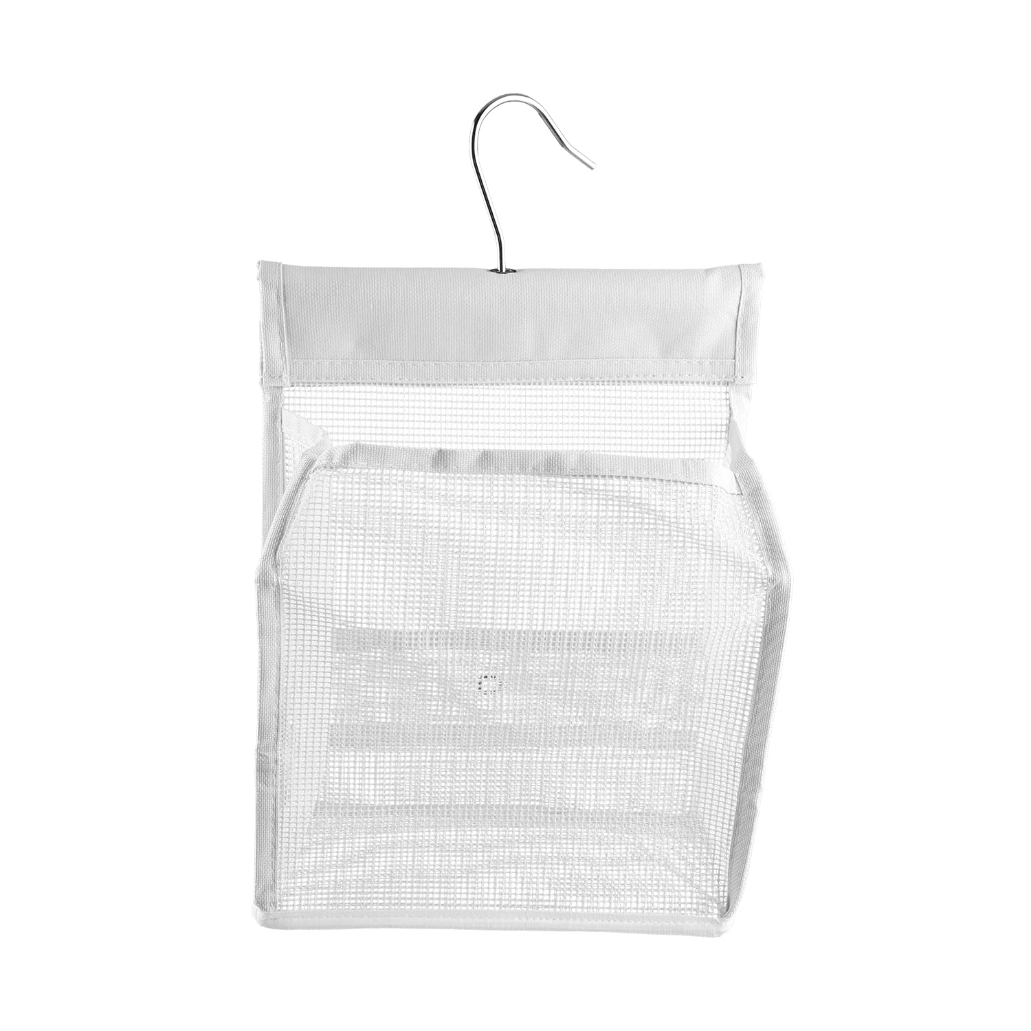 Tabanzhe Peg Bag for Washing Line – Hanging PVC Mesh Clothes Peg Bag with Hook, Reusable Laundry Peg Organizer & Clothespin Holder Basket for Indoor Outdoor Storage (White)