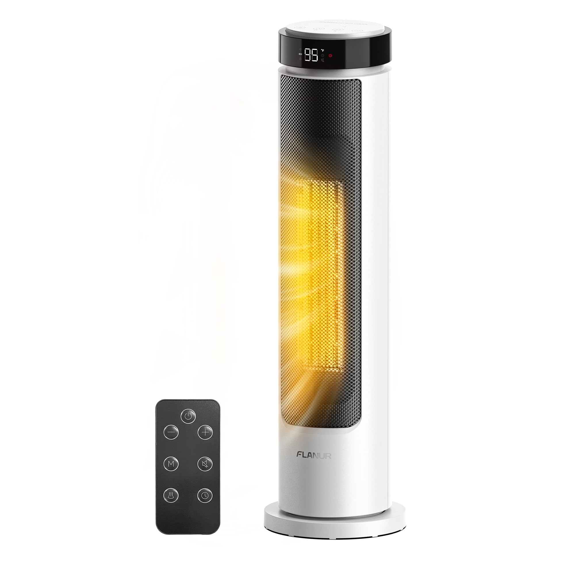 FLANUR Space Heaters for Indoor Use Large Room, 1500W Portable Heater with Remote, 5 Modes, Safety Protection & Child Lock, 12H Timer, 70° Oscillating Room Heater for Bedroom, Home, Office, White