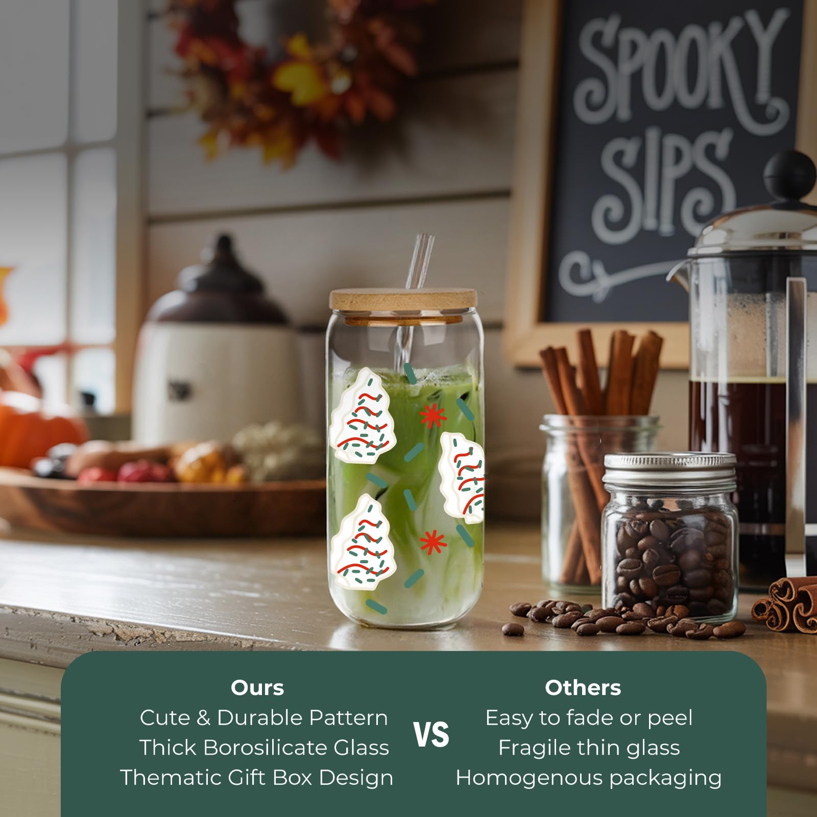 Christmas Tree Cup, Funny Christmas Gifts Stocking Stuffers for Women Teacher Sister Wife Coworker Friend Teen Girl Boy - Secret Santa Surprise Tumbler - 16oz Xmas Glass Mug with Gift Box & 2 Straws