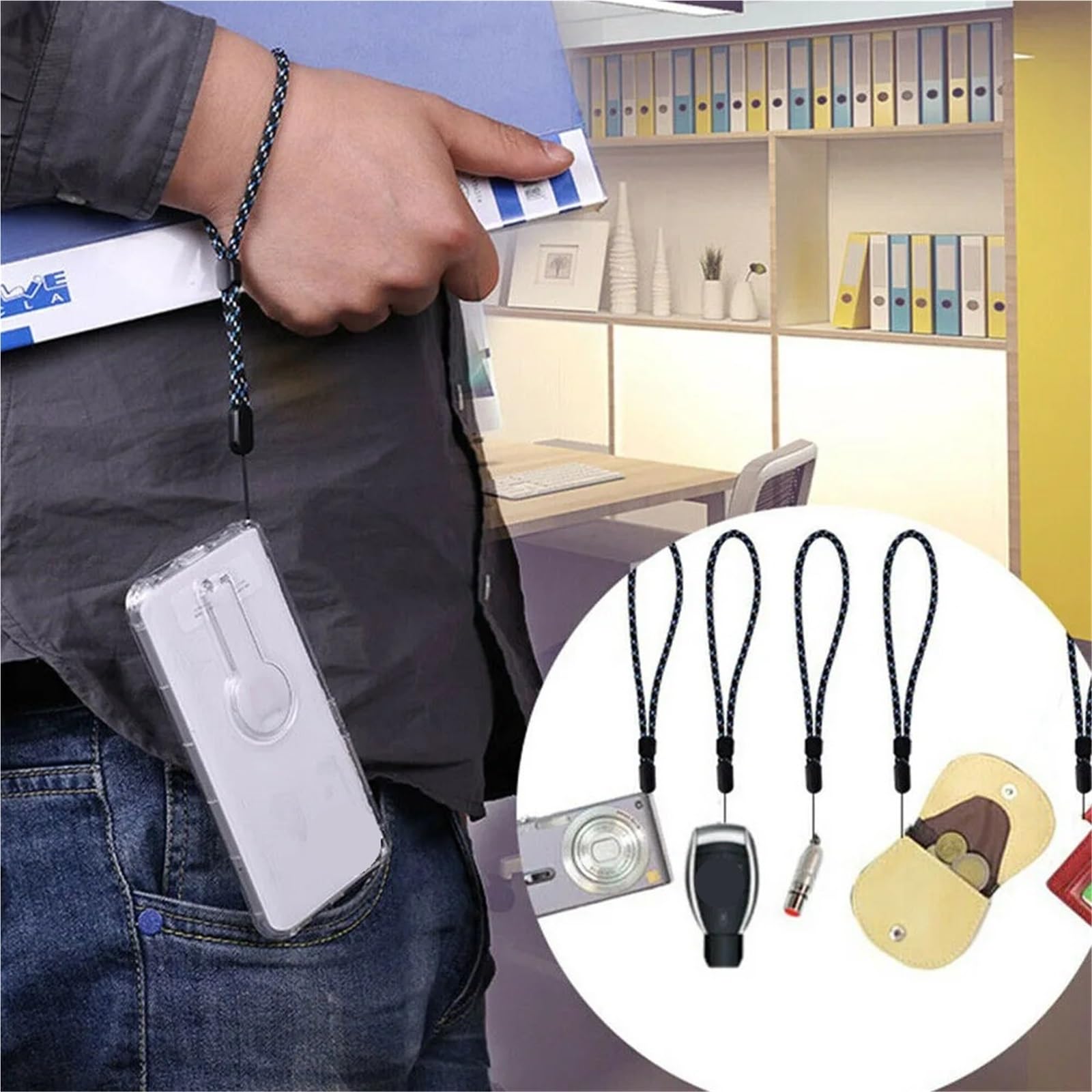 Smycz do telefonu komórkowego 2x Regulowany pasek na nadgarstek Smycz na rękę Telefon Aparat Pamięci flash USB Klucze Karty Nylon(Blue)