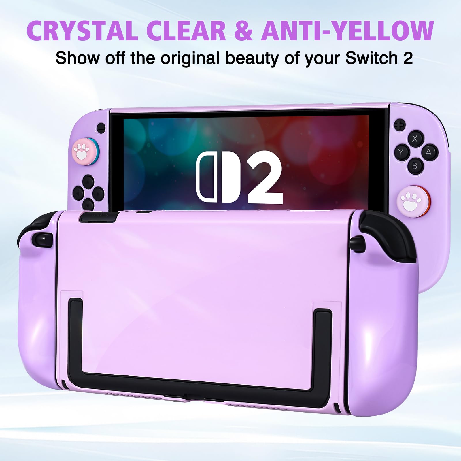 DLseego Schutzhülle für Switch 2,Dockable Harte PC-Schale Anti-Kratzer und stoßfest Schutzhülle und Weichen Silikongriff Hülle mit 4PCS Joystick Kappen,Lila - 4