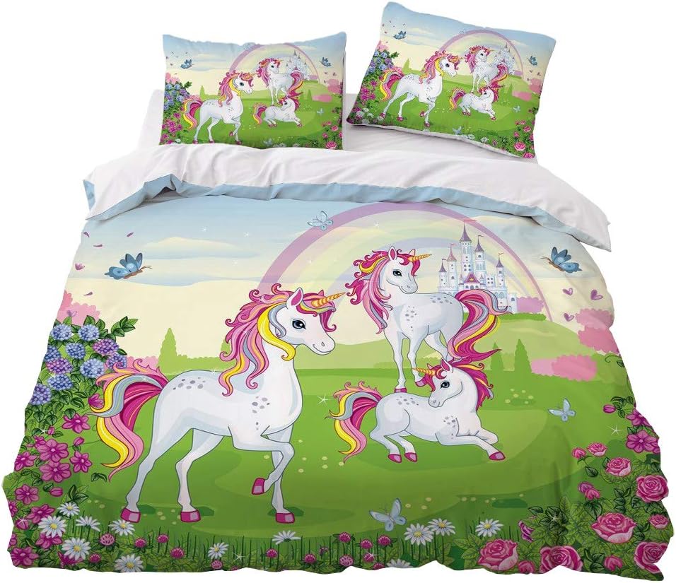 LRUD Unicorn Bed Linen Children's Bedding Set Pink Duvet Cover 135
