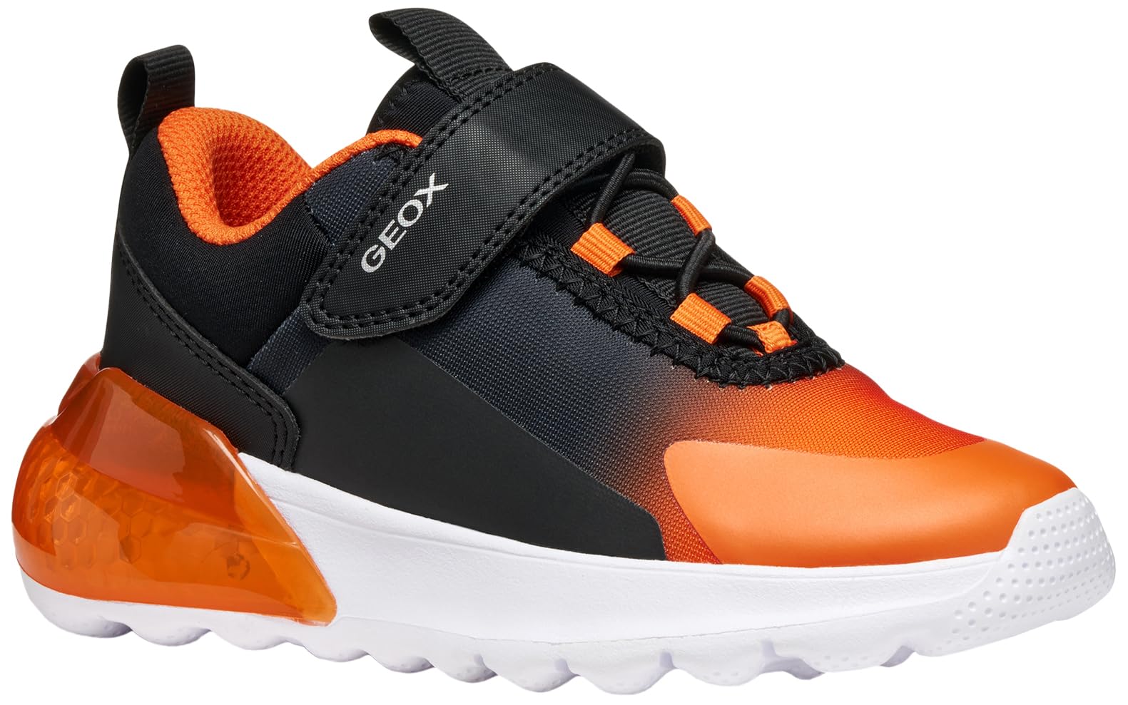 Geox J ACTIVART ILLUMINUS Sneaker, Black/Orange, 11 UK