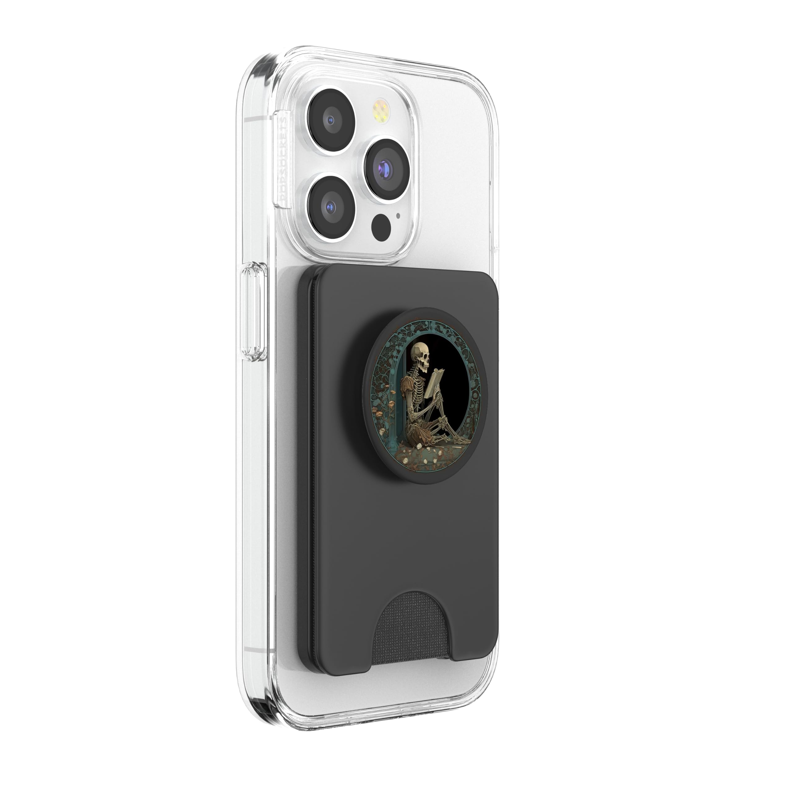 Cute & Creepy Book Lover Goth Skull Design Co Librarian Skeleton Gothic Goth Book Reading Lover PopSocket for Smartphones with Smooth, Hard, Plastic Cases - Black: Magnetic PopWallet