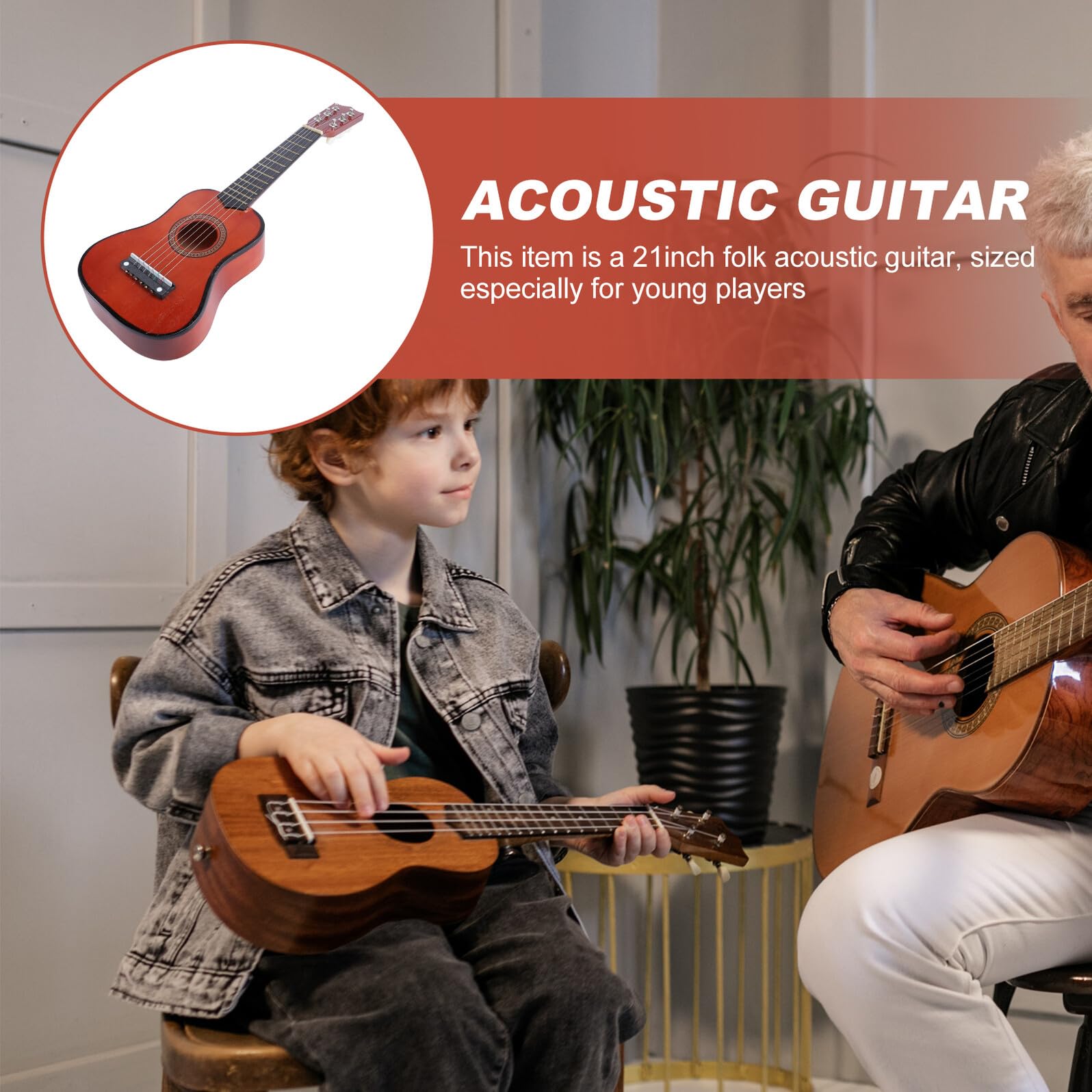 Calowa Akustyczna Gitara dla Początkujących Chłopiec Dziewczynka Drewniany Instrument Muzyczny Mini Gitara o Wygodnym Uchwycie Naturalne Brzmienie Bezpieczne Ekologiczne