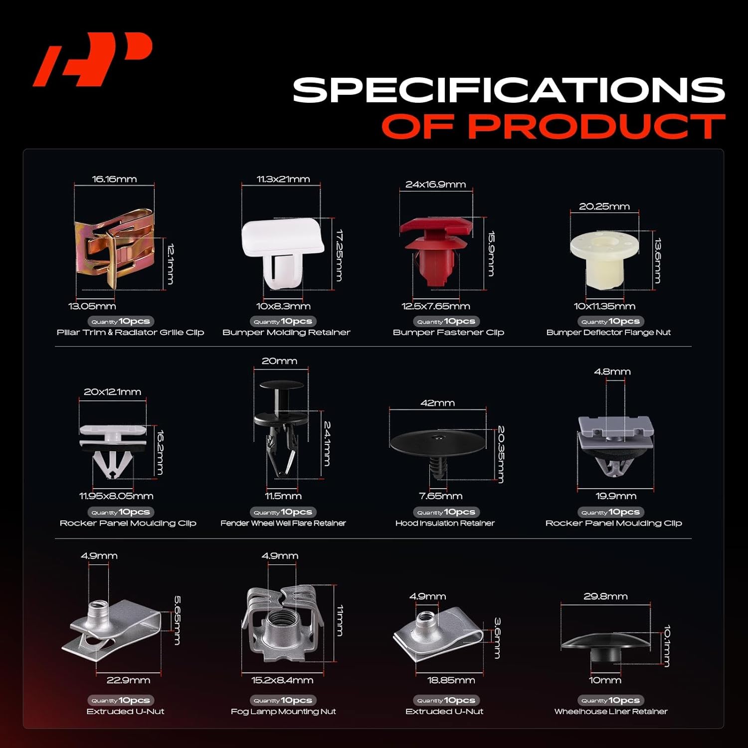 A-Premium 240PCS (24 Sizes/51 oz) Bumper Fender Retainer Clips Kit - Compatible with Cadillac CT4 2020-2024 - Hood Door Trim Panel Push Pin Plastic Nylon Rivet Fastener Set, w/Removal Tool