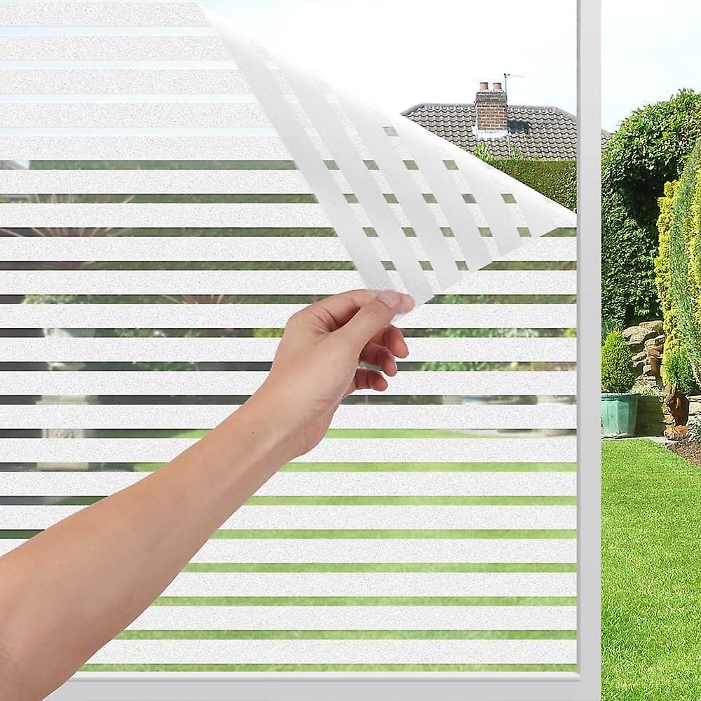 WISDOM Privacy Window Film Frosted Glass Film Glass Film No Glue Anti-UV Window Sticker Non Adhesive for Privacy Office Meeting Room Bathroom Living Room (Stripe Frosted, 12 x 140 inch)