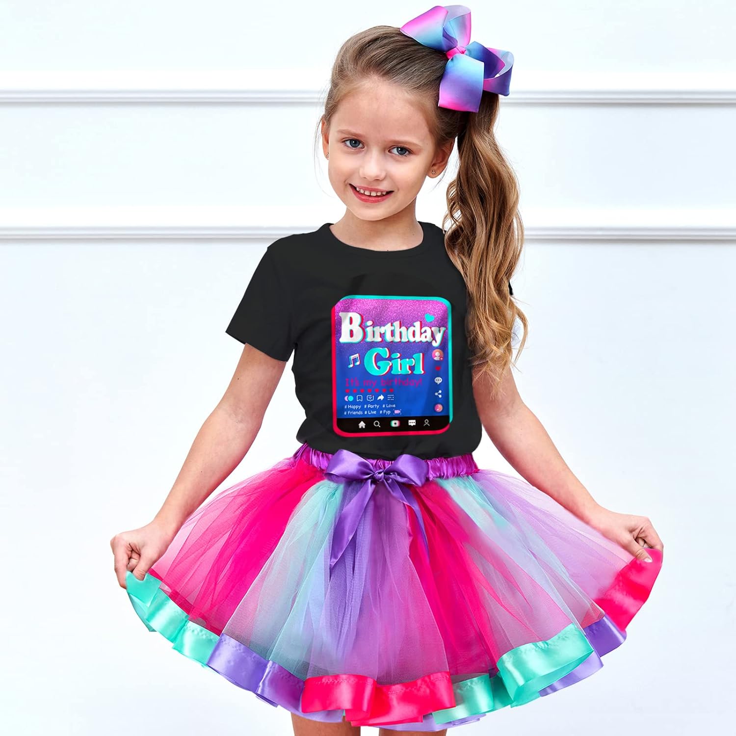 Tutu and Sian Birthday Girl Outfit Party Costume – Shirt, Tutu Skirt, Satin Sash, Hair Bow - Image 5