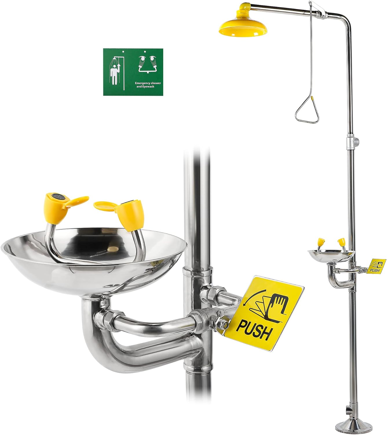 CGOLDENWALL Emergency Shower and Eyewash Station Combination Eye Wash Station Safety Shower Eye&Face Washer Station, Stainless Steel bowl+Eyewash Sign, NPT threads : Industrial & Scientific