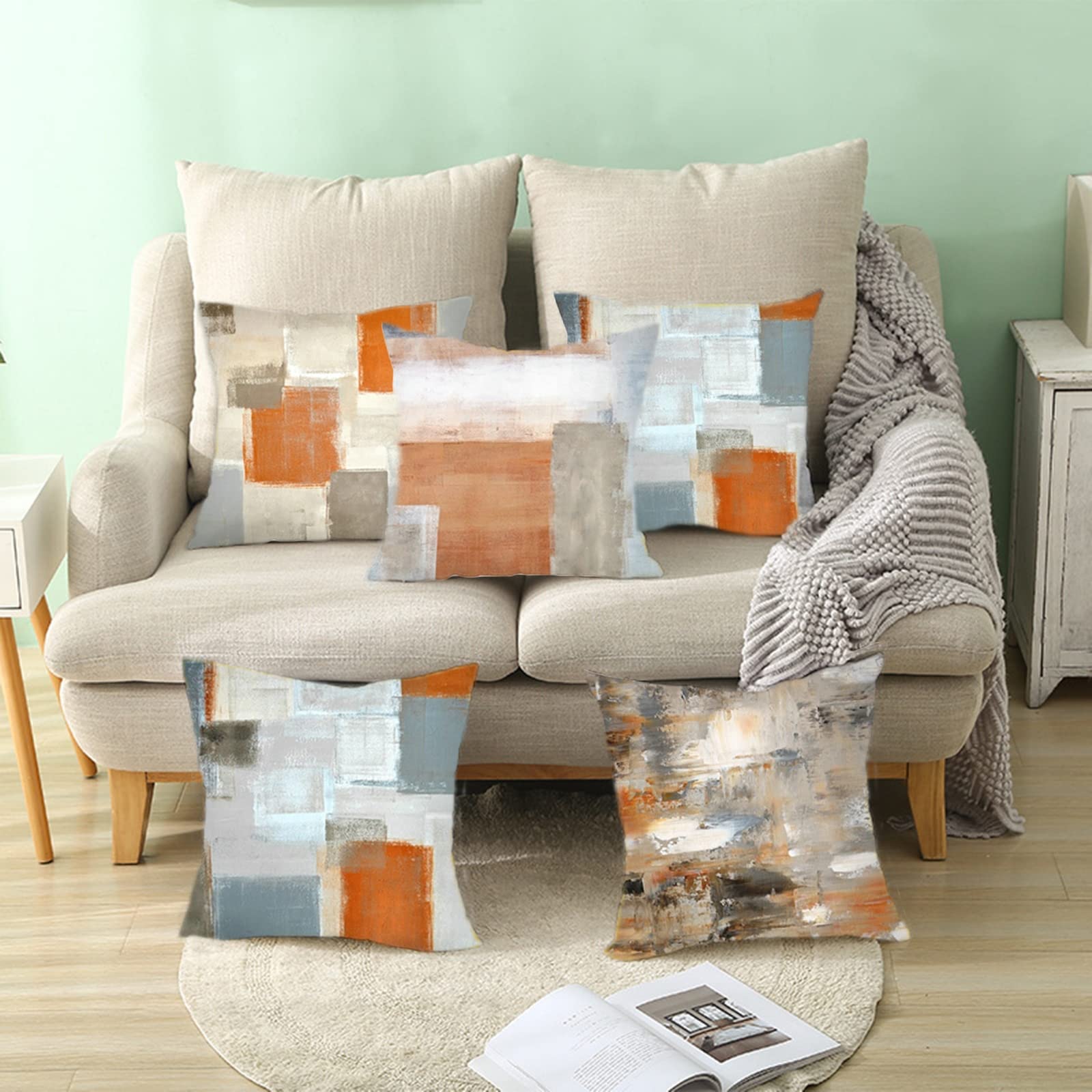 Daesar Cushion Pillow Covers for Living Room Sofa Pillow Cases 4 Pack Orange Grey White 20x20 Pillow Case Modern 50x50CM Lattice Geometric - Image 2