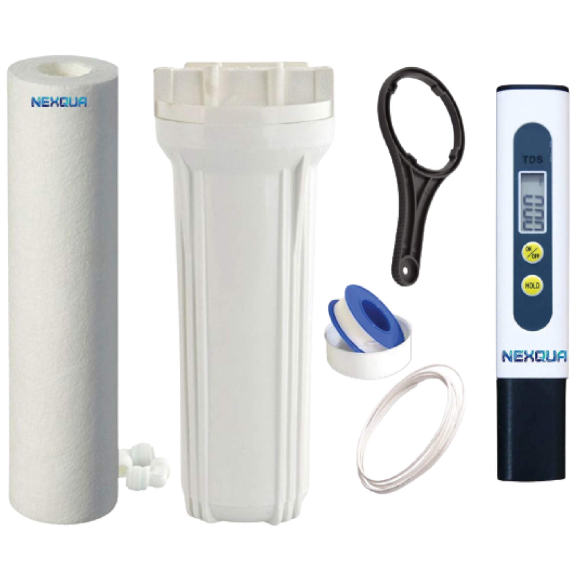 Care N Made®RO Pre Filter Housing Maintenance Service Kit for All Water Purifiers, with 10" Spun Filter, Spanner, 2 Meter Pipe, Tafflon Tape and Dew Digital Display TDS Meter to Test Water Quality.